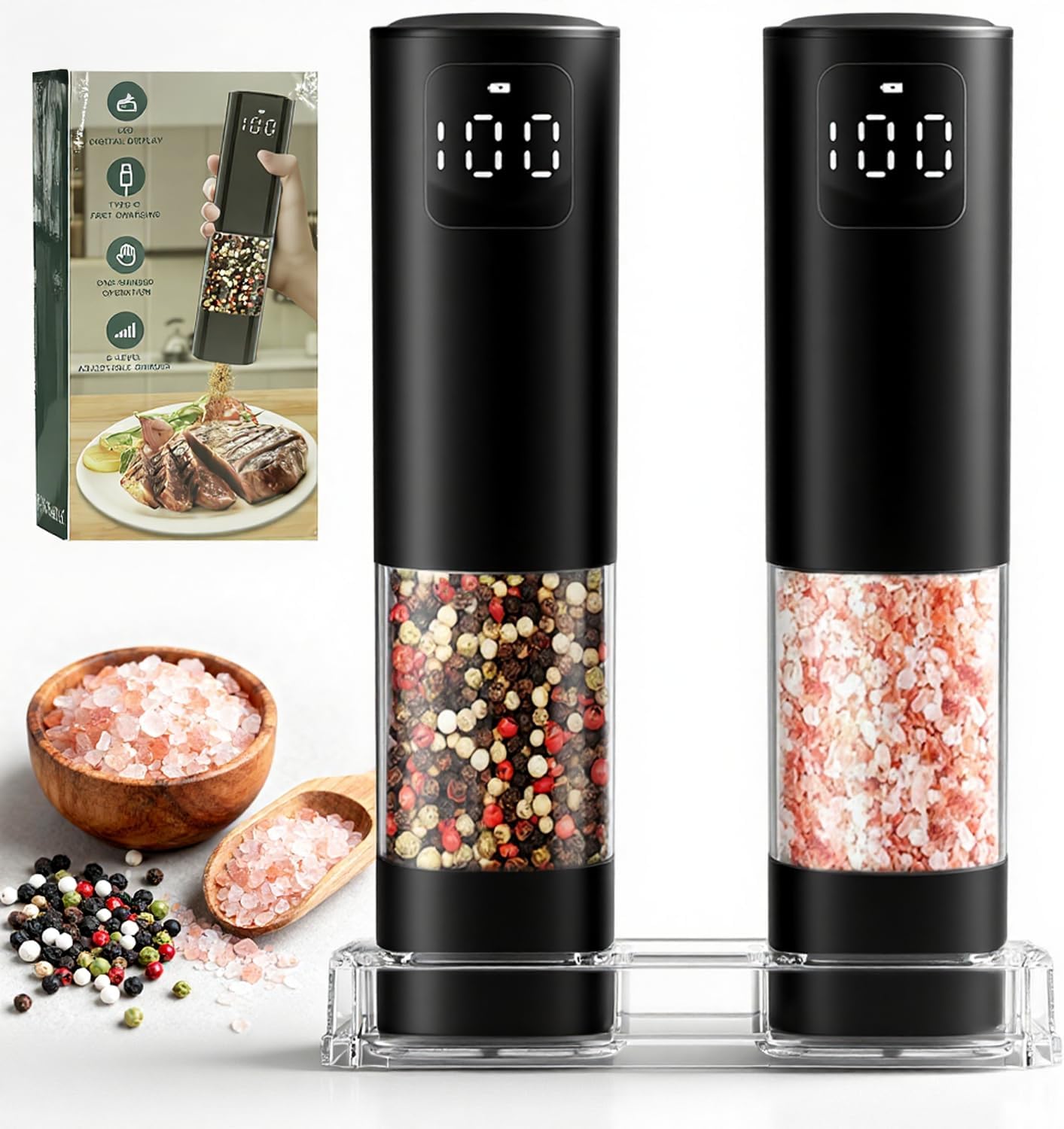 Rechargeable Electric Salt & Pepper Grinder 🌶️✨ Adjustable Coarseness