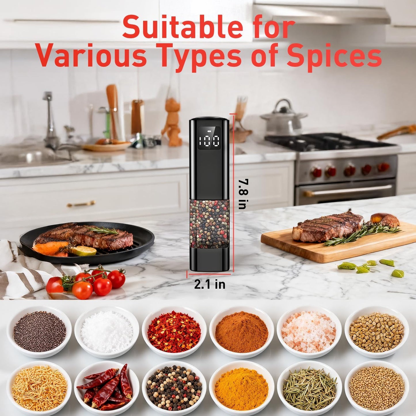 Rechargeable Electric Salt & Pepper Grinder 🌶️✨ Adjustable Coarseness